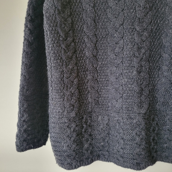 Vintage Aran Merino Wool Cable Knit Fisherman Cardigan Grey - Picture 7 of 8